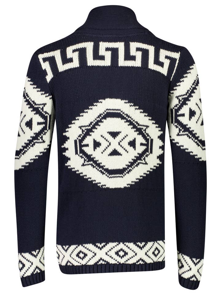 NAVY Shawl Collar Intarsia Cardigan Style: 30-827014US for wholesale on Faire1