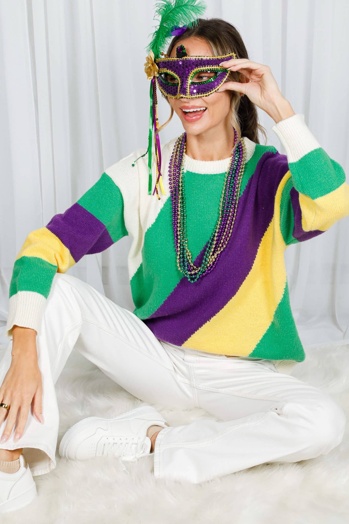 Multi Camisola de malha Mardi Gras Color Block VT60708A para venda a revendedores na Faire2