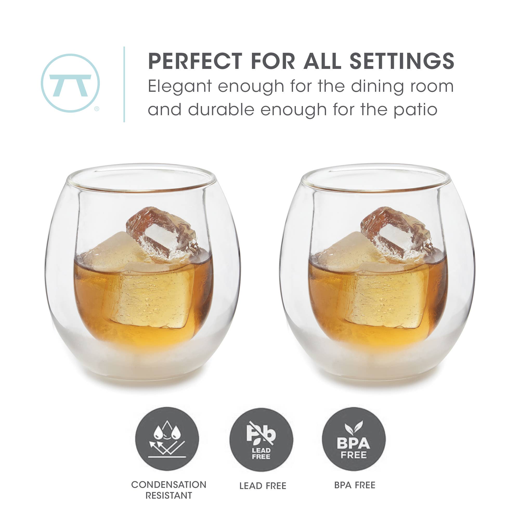 Fox Run Brands - Wholesale Cocktail/Liquor Glass - Outset Double Wall Whiskey Glasses Set, 6-Ounce6