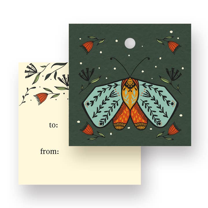 Woodland Moth Gift Tags – Forest Folk Art Design (Set of 10) for wholesale by Amicreative