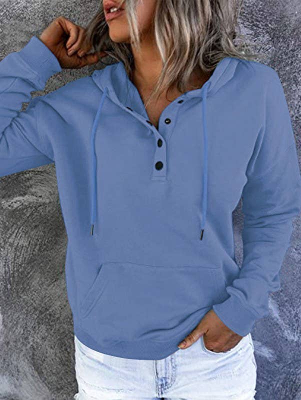 HIDDENBRAND - Wholesale Hoodie - Women's - Large Pockets Half Buttoned Hooded Sweatshirt10