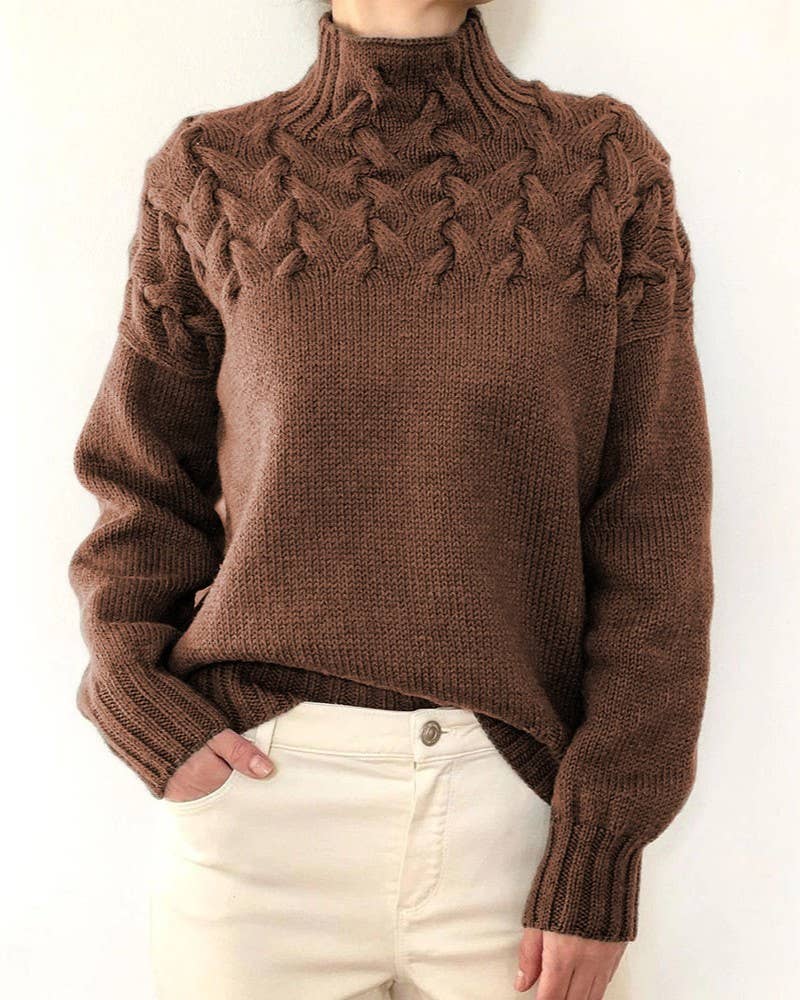 Rosa Clothing - Wholesale Knit Sweater - Women's - Cozy Solid Color Turtleneck Cable Knit Sweater