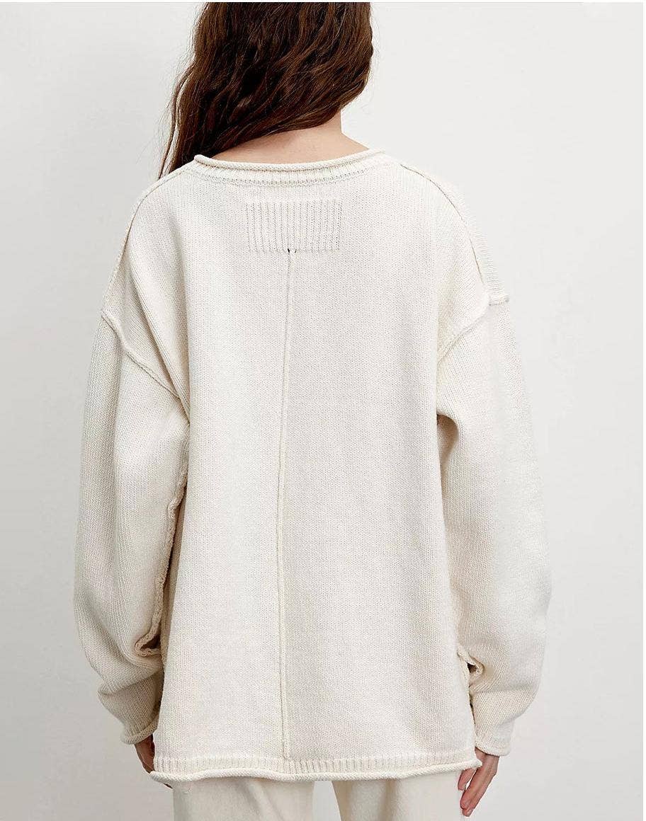 Suhkasana – wholesale Pullovertröja - Dam – Överdimensionerad Mysig Stickad Tröja med Rund Hals – Vintertröja8