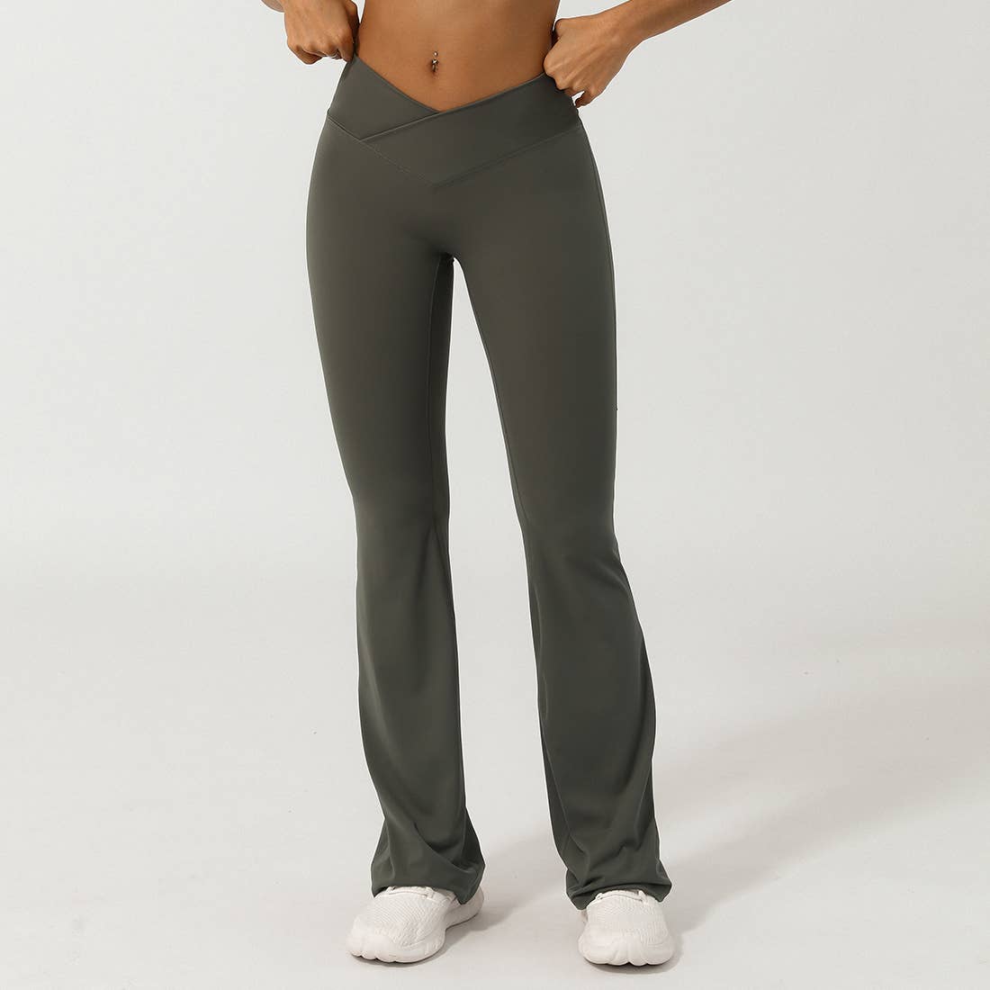 Sodalemon - Wholesale Athletic Pants - Women's - Women Sport V Cross Waist Tight Flare Yoga Dance Pants4