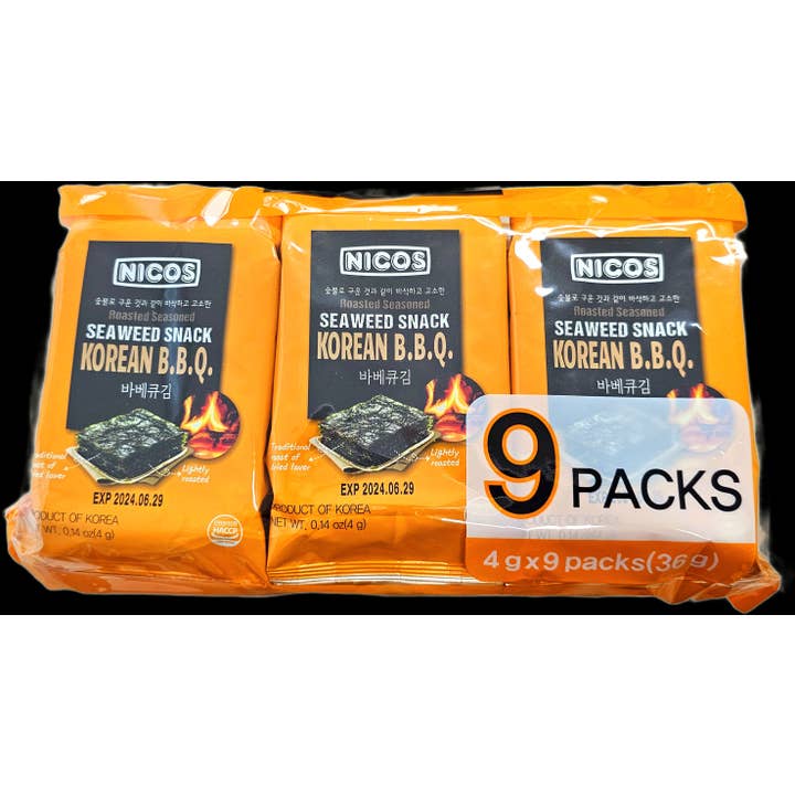 Nicos - Wholesale Chips - Nicos Seaweed Snack - Korean BBQ (4g x 9 pack)