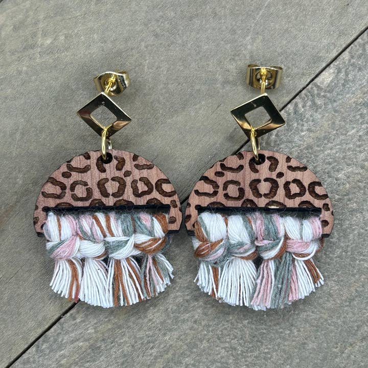 Leopard Print Fringe Mini Half Circle - Multicolored for wholesale by HK Macrame Jewelry