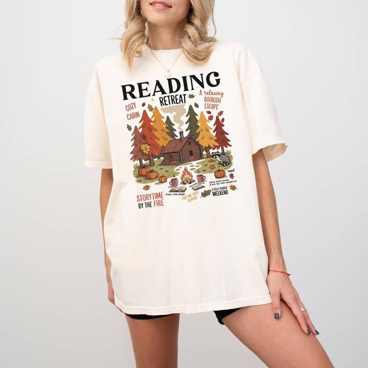 Cozy Cabin Reading Retreat Tee, Fall Bookish Sweatshirt for wholesale by NVC Ecommerce LLC