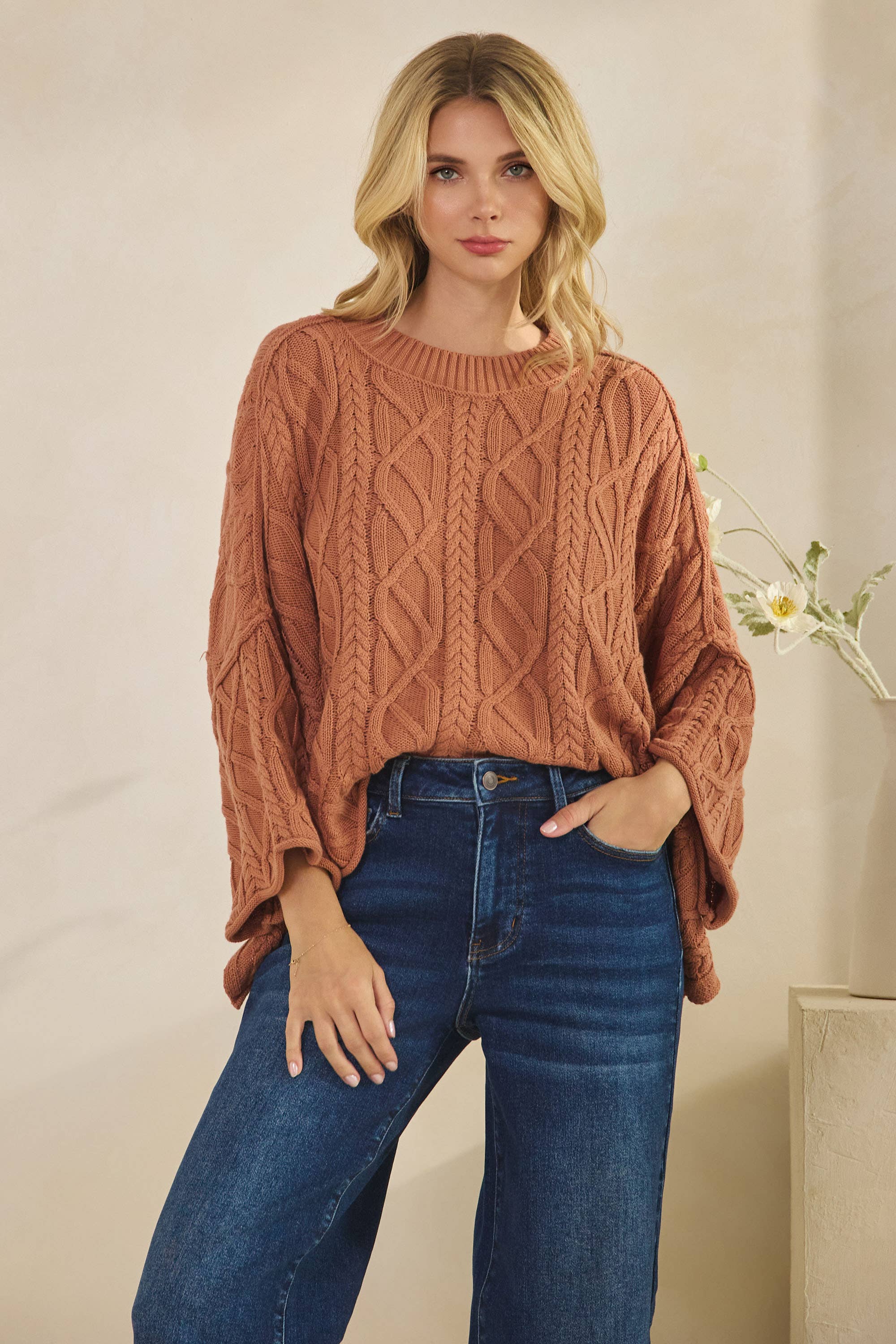 Tres Bien, Inc - Wholesale Knit Sweater - Women's - IT-10101-knitted sailors knot round neck l/s sweater1