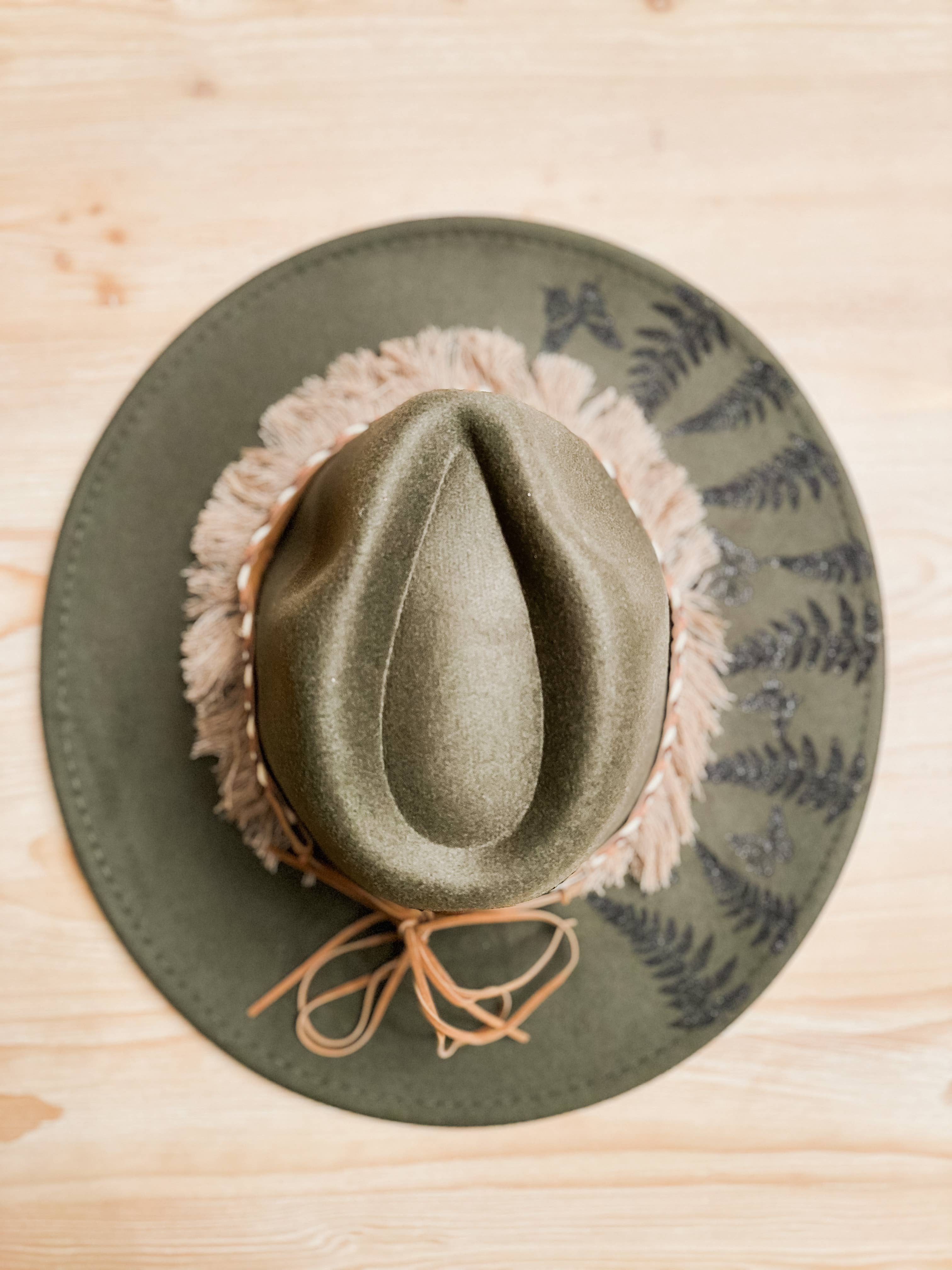 Wild Indigo - Wholesale Fedora - Women's - Western Burnt Hat Fern and Butterfly Design1