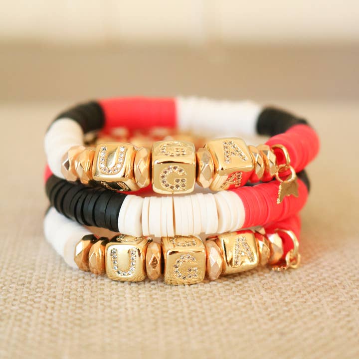 Taylor Reese - Wholesale Beaded Bracelet - Georgia (UGA) Pave Polymer Bracelet