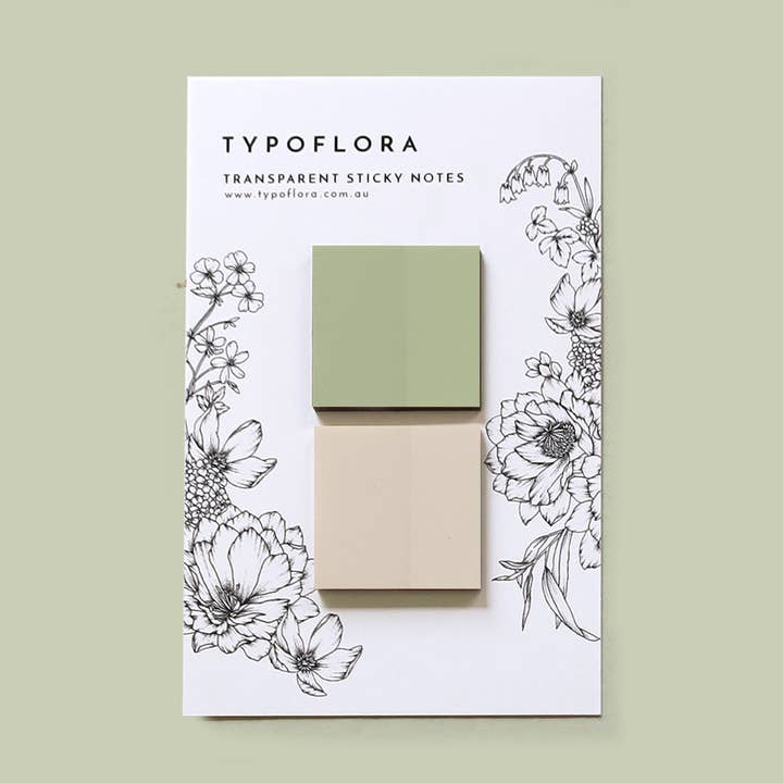 Transparent Sticky Notes - Sage + Cream Square for wholesale by Typoflora