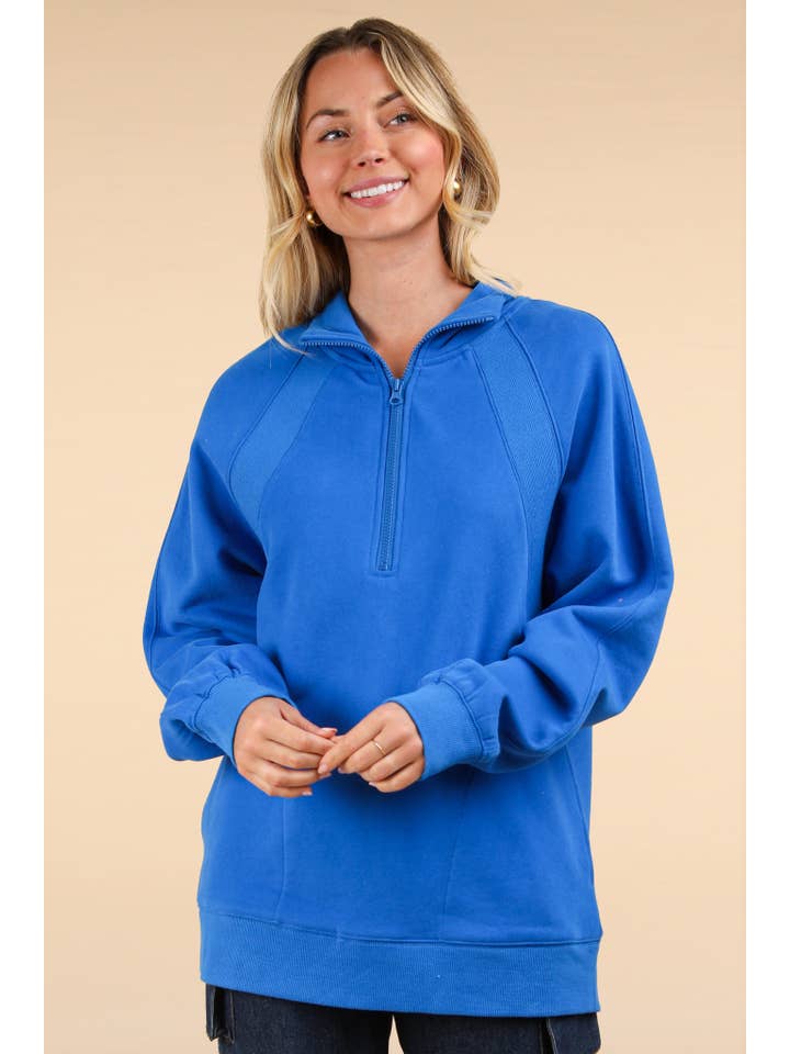VERY J - Wholesale Sweatshirt - Women's - NT11849-Oversized Sweatshirt Henley Knit Top
