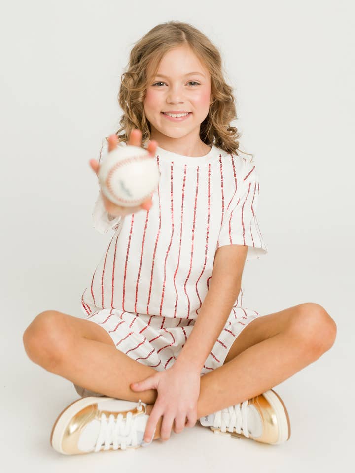 Red Sequin Striped Kid Shirt for wholesale by Belle Cher