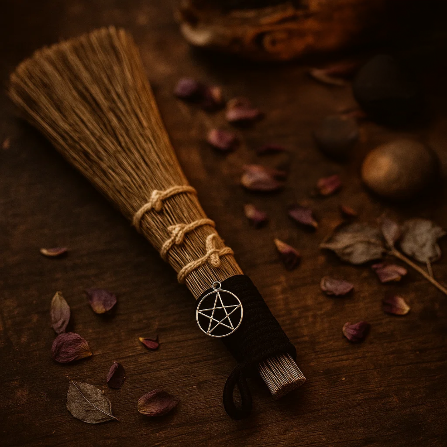 Green Tree - Wholesale Meditation Supplies - Broom with Metal Pentagram1