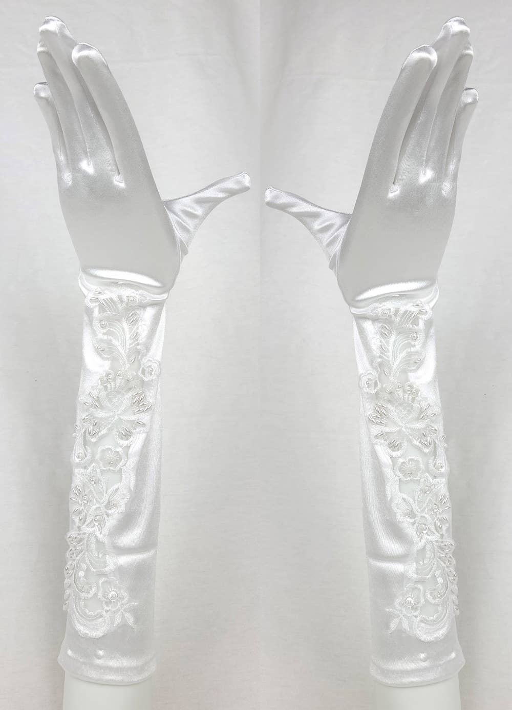 Chicas - Wholesale Gloves – Women's - Pair of Satin Lace Gloves With Pearls and Beading G42910BL4