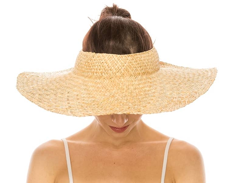 HANDWOVEN NATURAL STRAW CROWNLESS HAT for wholesale on Faire4