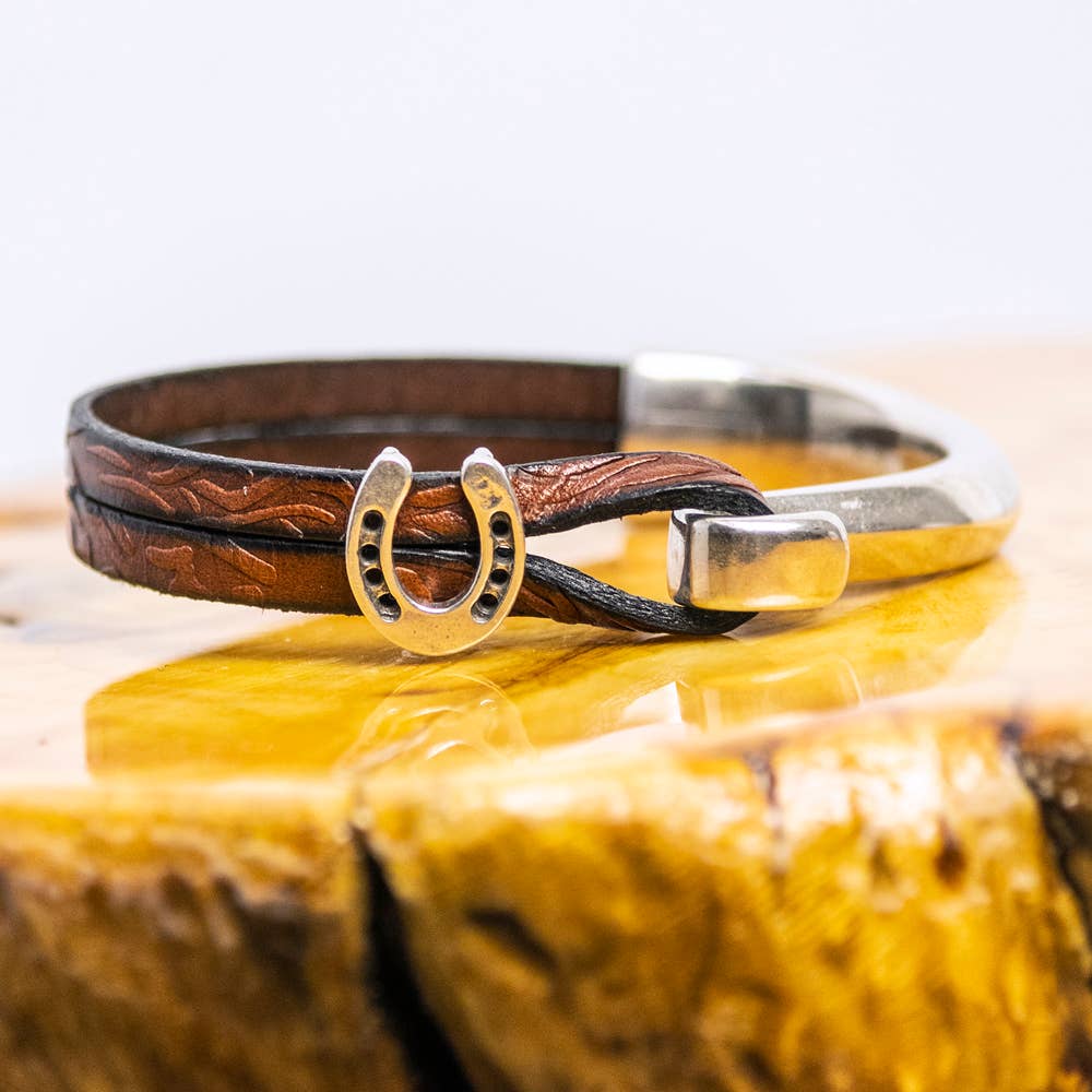 Montana Leather Designs - Wholesale Bangle Bracelet - (HC) Horseshoe Leather and Silver Plated Bracelet1