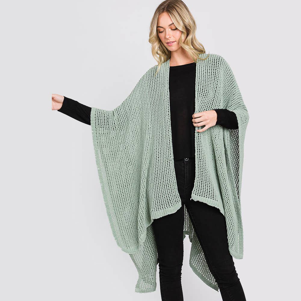 Sensibling Corp. – wholesale Poncho - Dam – Solid Chenille Virkad Ruana Poncho33