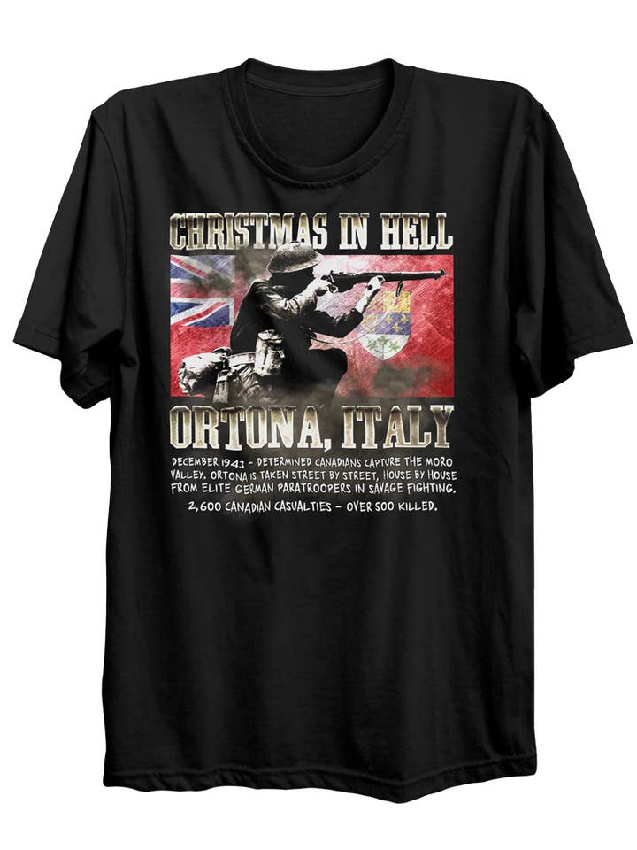 Historic Christmas In Hell Ortona World War 2 T-Shirt for wholesale by Canada for Victory