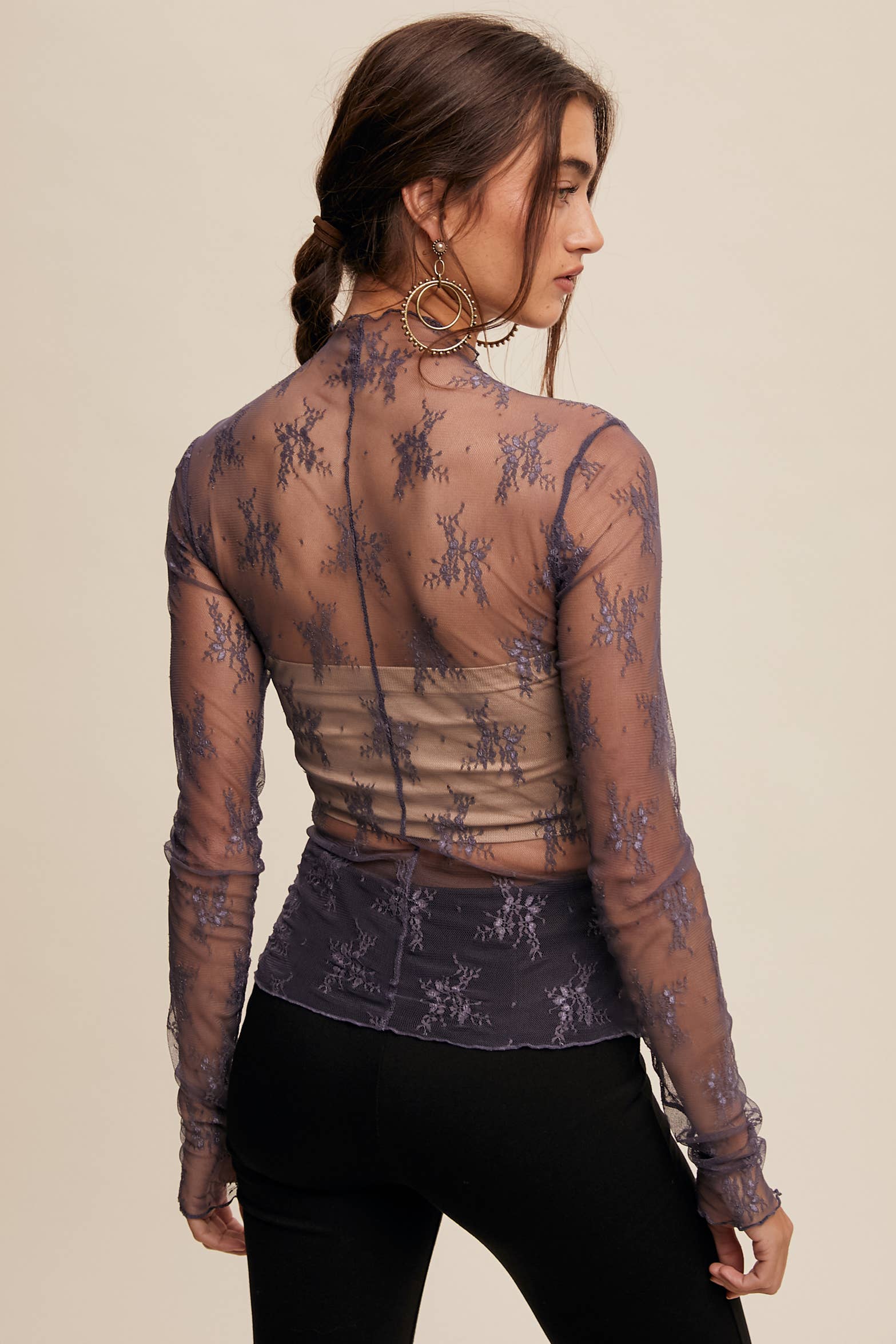Listicle - Wholesale Blouse - Women's - Sheer Lace Long-Sleeve Top16