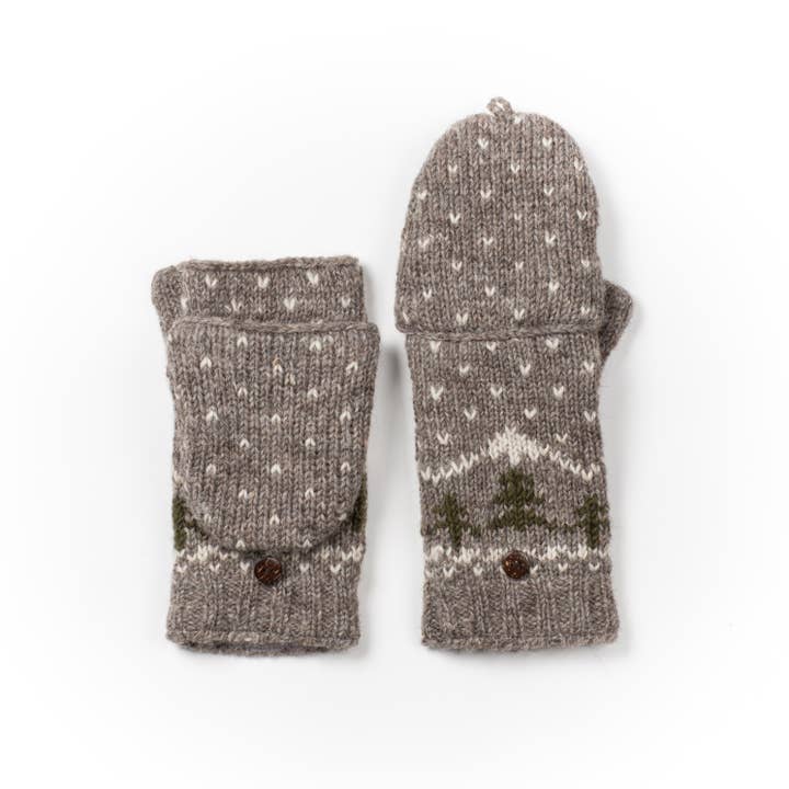 Lost Horizons Knitwear - Wholesale Mittens - Men's - Appalachian Convertible Mittens – Wool Knit Tree Design