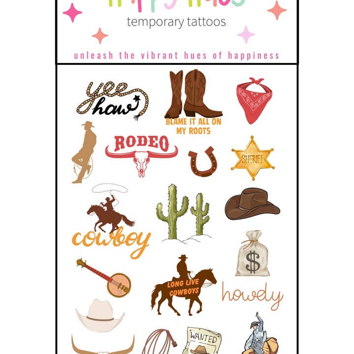 Happy Hues Tattoos - Wholesale Temporary Tattoo - Kids - Cowboy Temporary Tattoos
