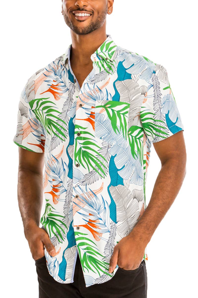 WEIV - Wholesale Button Down Shirt - Men's - WS7048 Short Sleeve Hawaiian Button Down Shirt