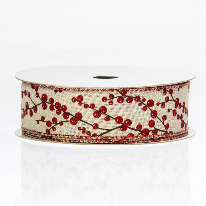 Jacobson - Wholesale Christmas Decoration - 20YD - #9 Red Berry Linen Ribbon - Wired Edge0