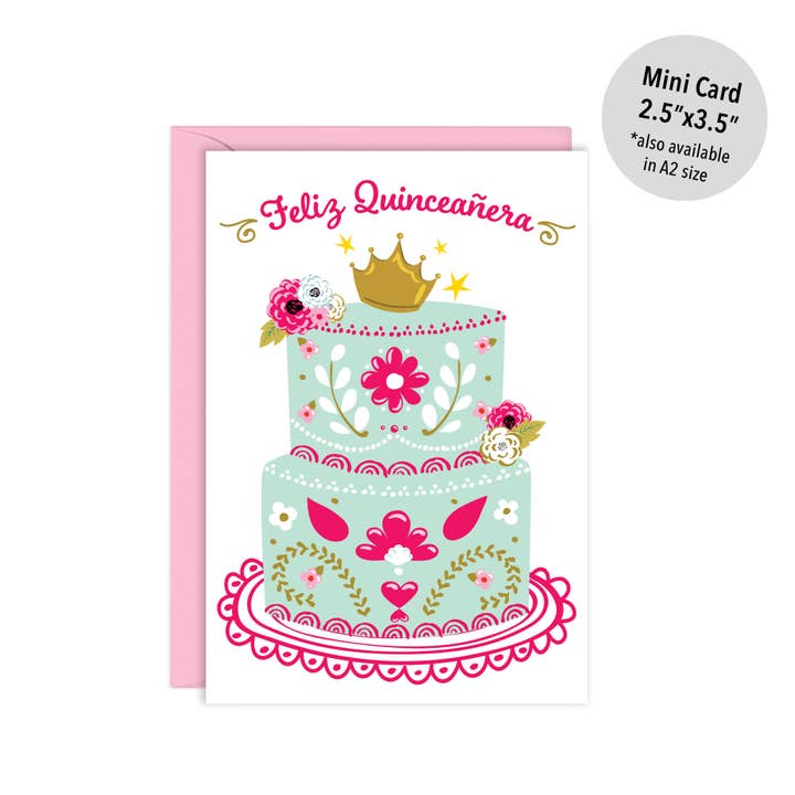 Mini Quinceañera Cake Card | Enclosure Size Card for wholesale by Lucy Loves Paper