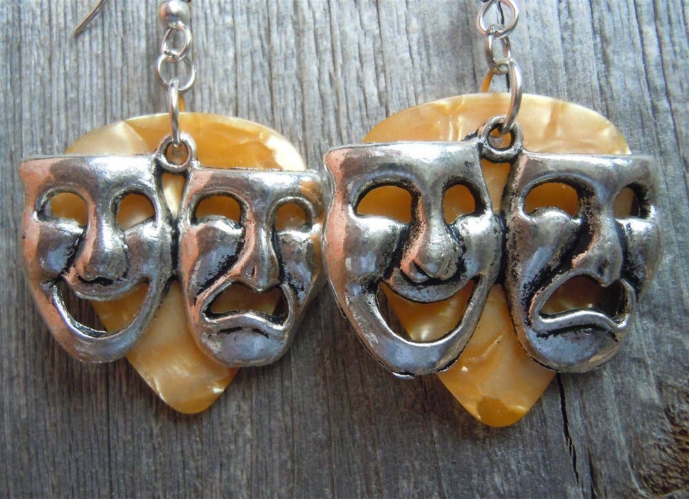 Simply Raevyn - Wholesale Dangle Earrings - Theater Mask Charm Guitar Pick Earrings23