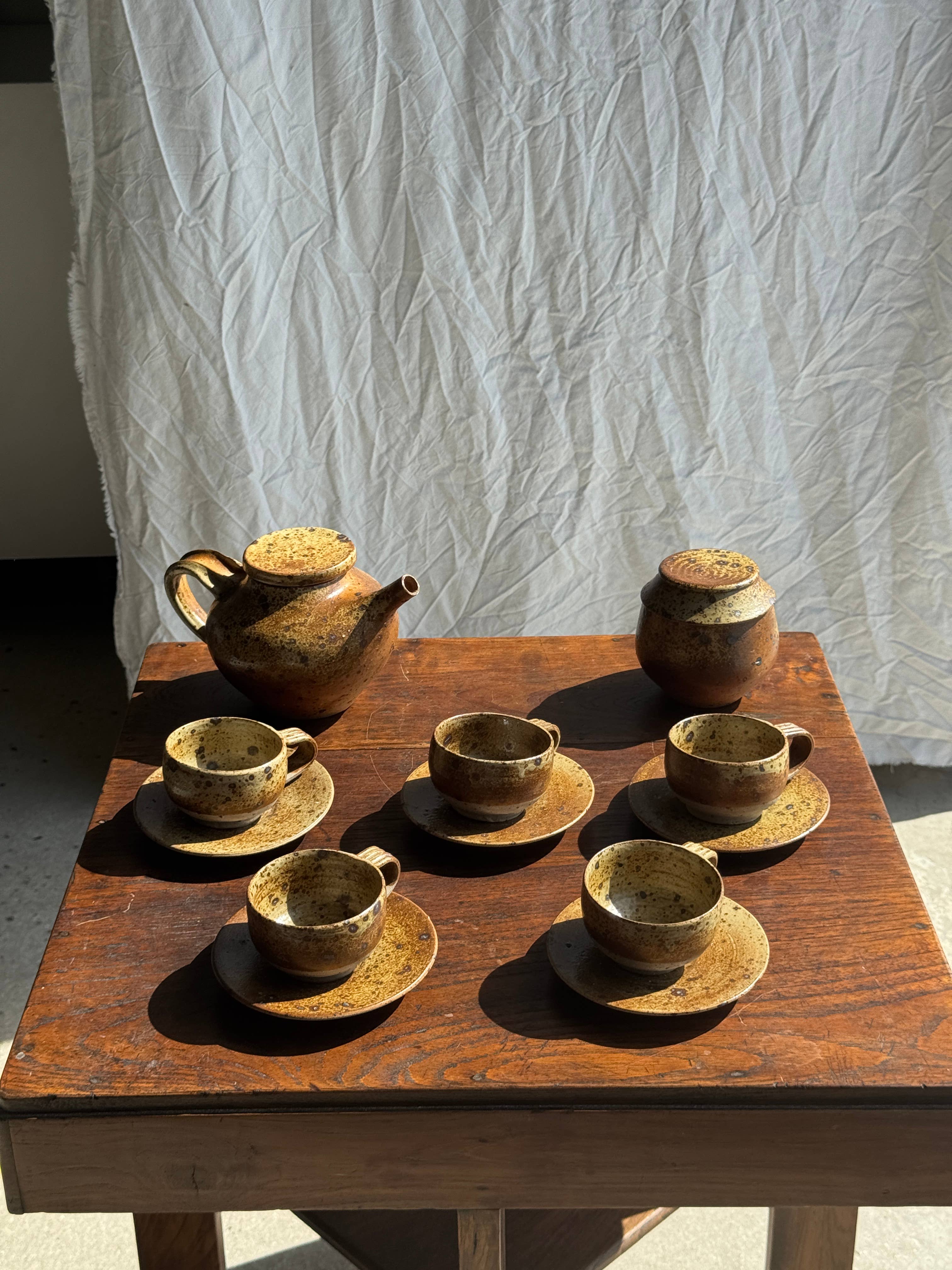 brown Small stoneware tea set with teapot, cups, sugar bowl for wholesale on Faire20