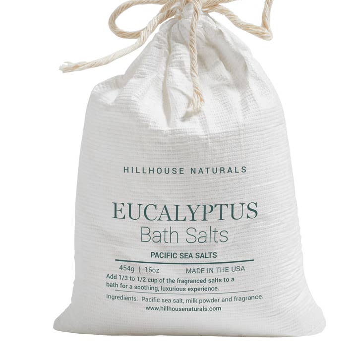 Eucalyptus Bath Salts In Drawstring Bag 16oz. Ctn. 6 for wholesale by Hillhouse Naturals/Field+Fleur