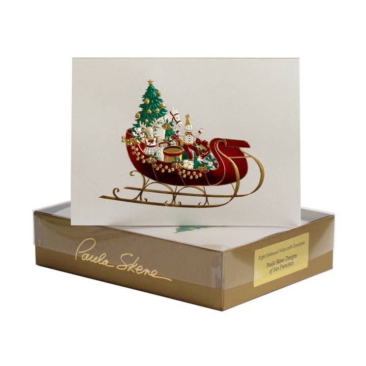 Carte de Noël Sleigh on Silver Satin pour la vente par PAULA SKENE DESIGNS