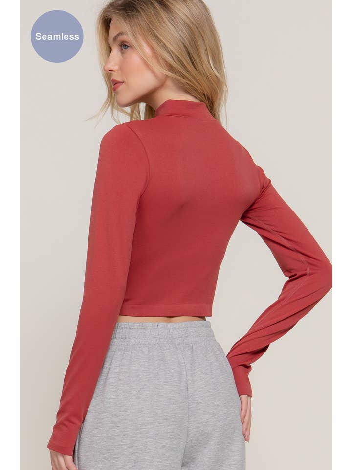 Active Basic | Active USA - Wholesale Athletic Top - Women's - Long Sleeve with Thumbholes Mock Neck Zip Up Seamless Top
