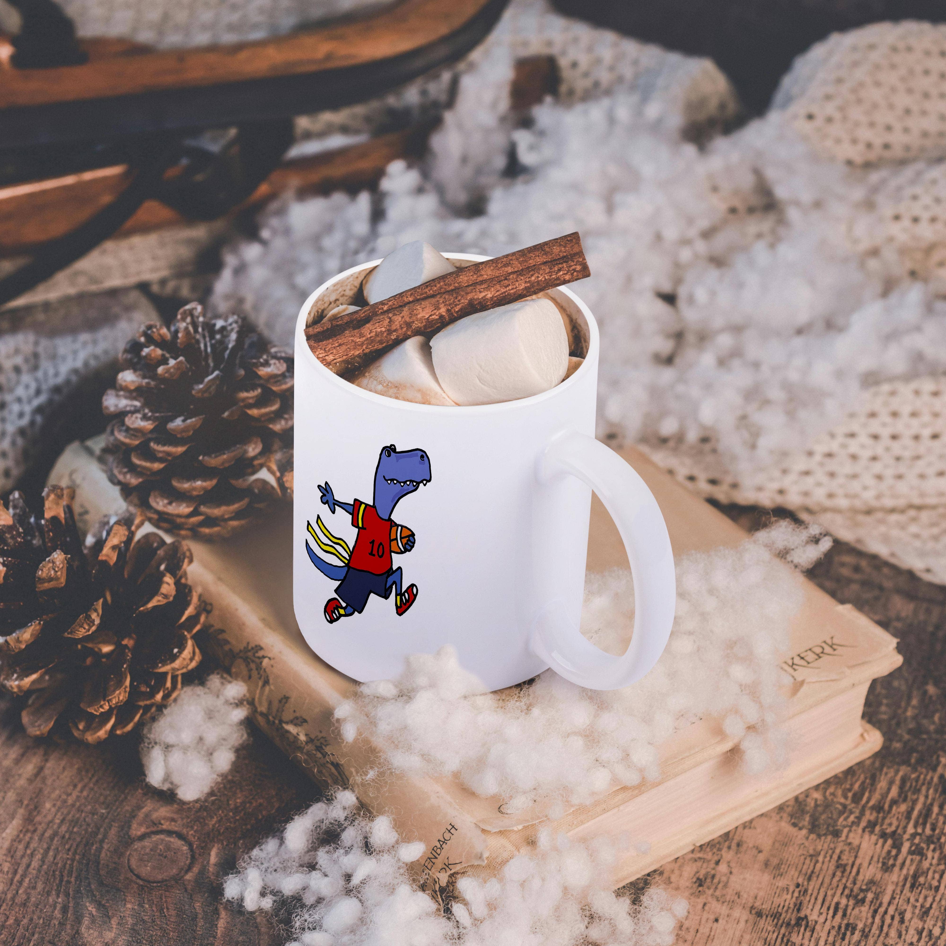 3dRose - Venta al por mayor Taza - 3dRose, Divertido y Lindo Dinosaurio T-rex Jugando Fútbol Bandera Deportes Caricatura, Taza11