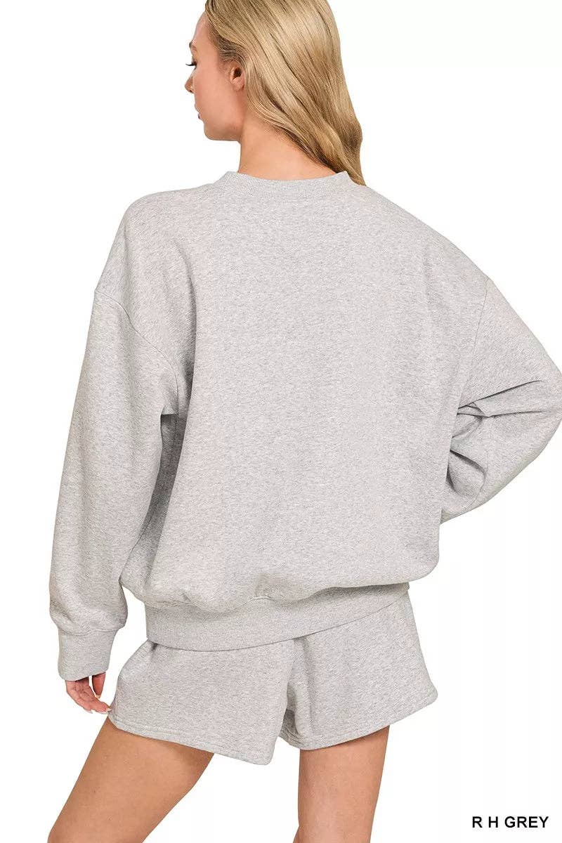 R H GREY Zenana Fleece Long Sleeve Sweatshirts & Shorts Set for wholesale on Faire2