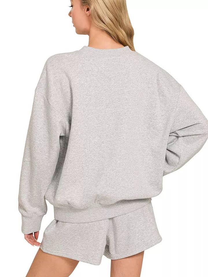 R H GREY Zenana Fleece Long Sleeve Sweatshirts & Shorts Set for wholesale on Faire2