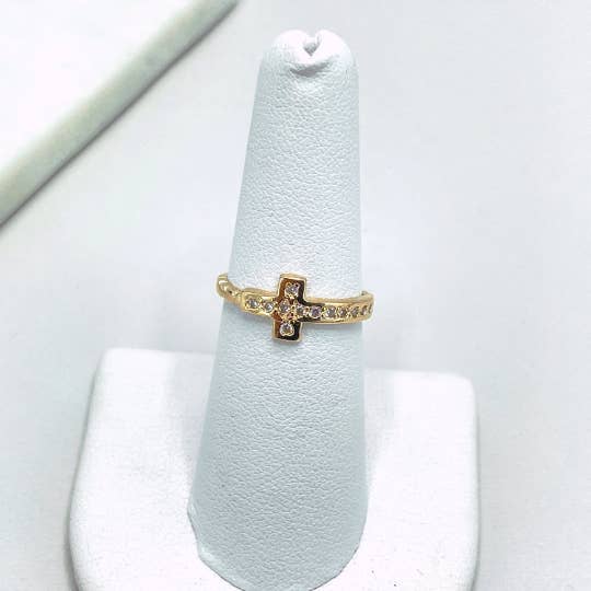 Luxus Accessories – wholesale Ring med flera stenar – 18 k guld fylld Micro Cubic Zirconia Cross Design Ring