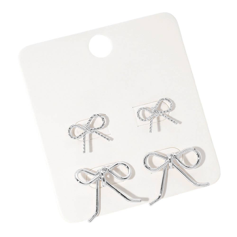 Sensibling Corp. - Wholesale Stud/Post Earrings - 2Pairs - Metal Wire Bow Stud Earring Set3