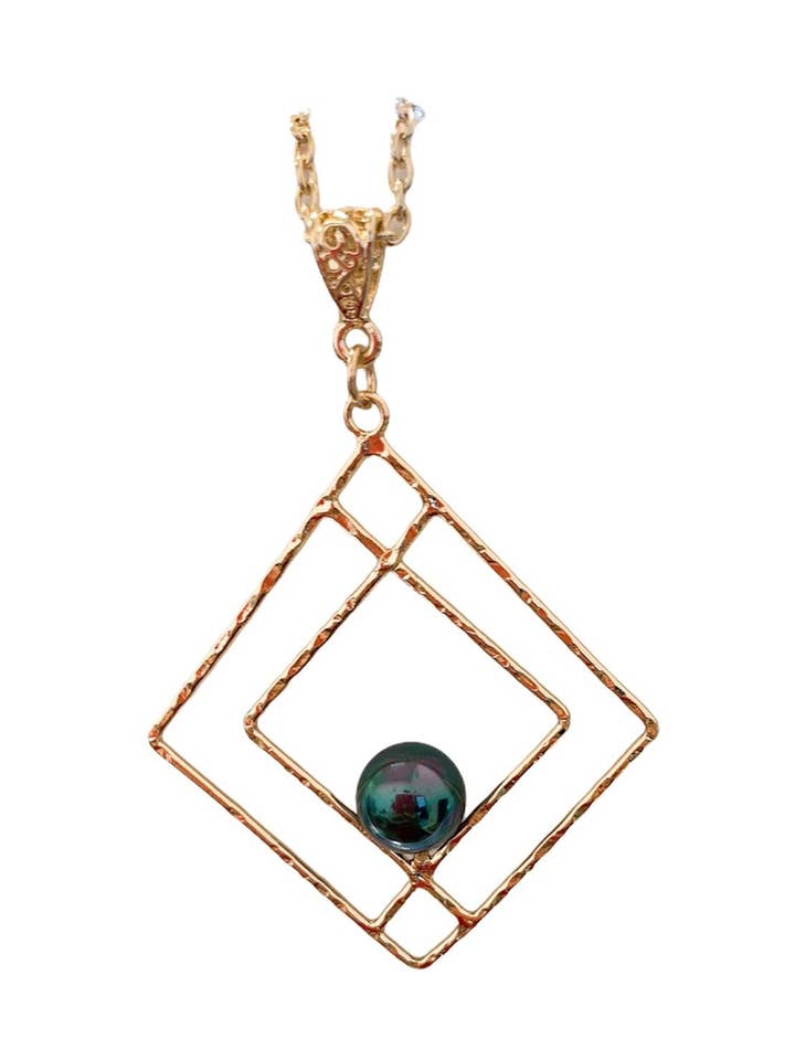 Diamond form Hamilton guld halskæde med påfugl/Rainbow Shell perler for engroshandel hos Anela's Jewelry