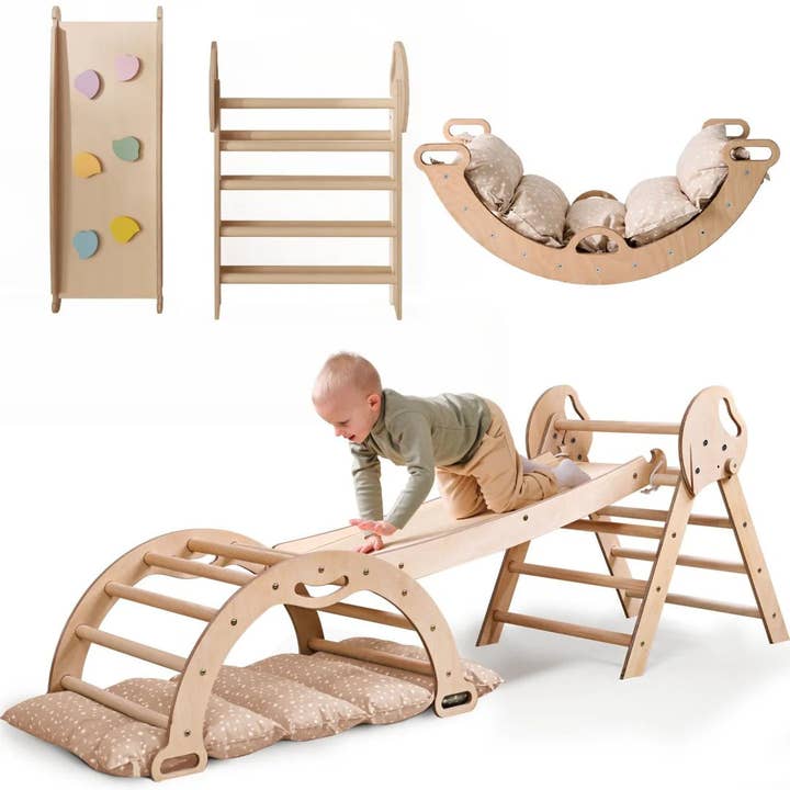 4in1 Montessori Climbing Frame: Pikler Triangle + Arch + Slide Board + Cushion for Toddlers (1–3 Years) for wholesale by Goodevas United Kingdom