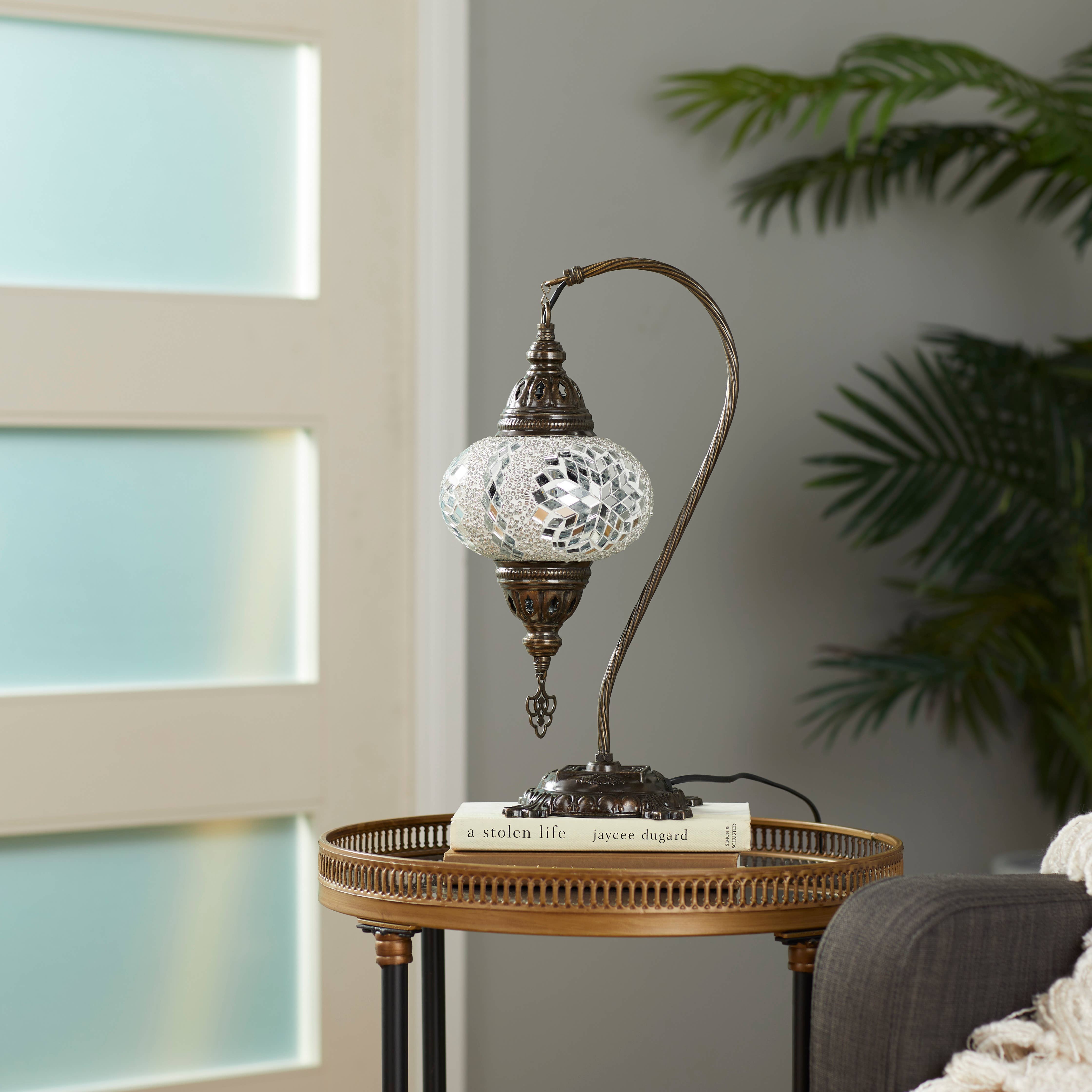 Import Corner - Venta al por mayor Lámparas decorativas/de escritorio - Lámpara de mesa con cuello de cisne mosaico de 7" - Base cuadrada3