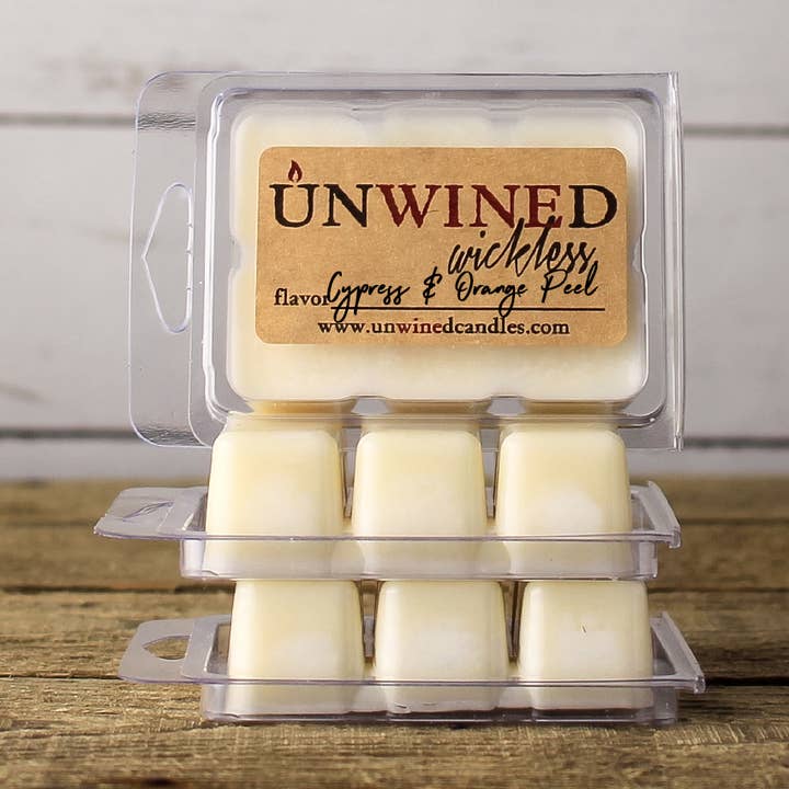 Cypress & apelsinskal Wickless Vax smälter för wholesale av Unwined Candles