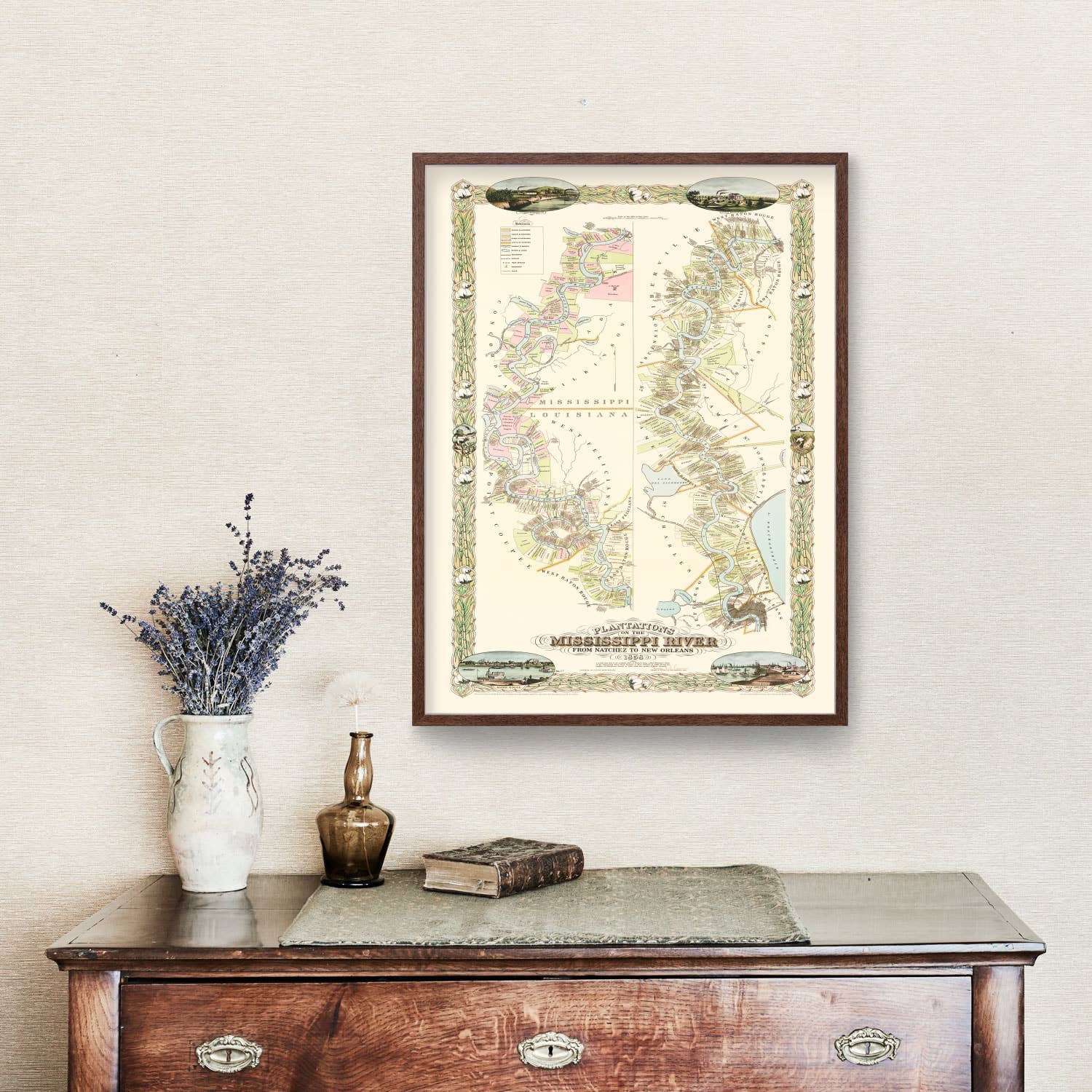 Ted's Vintage Art - Wholesale Map - Vintage Plantations on the Mississippi River Map 18581