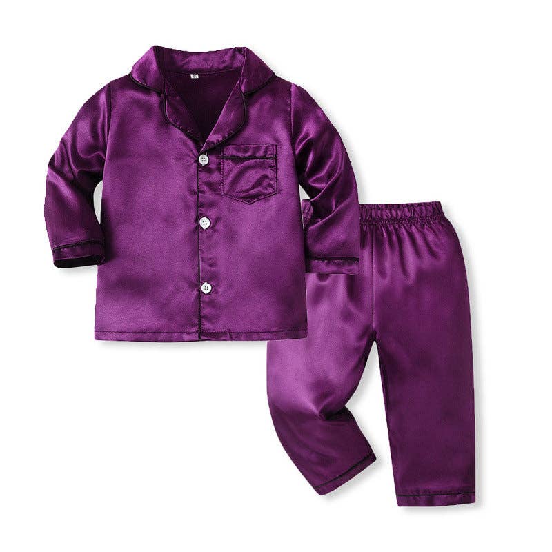 SALINA TRADING INC - Wholesale Sleepwear Set - Kids - Kids Toddler Boys Solid Color Satin Long Sleeve Pajamas Set2