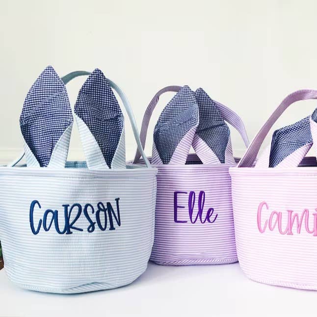 Personalized Embroidered Easter Bunny Ear Baskets for wholesale by Little Trendy
