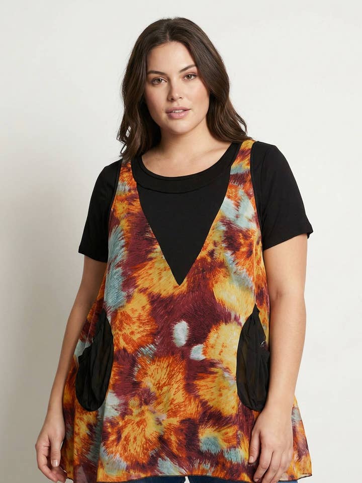 Top imprimé rouge + t-shirt grande taille (A539) pour la vente par Pomme Rouge Paris