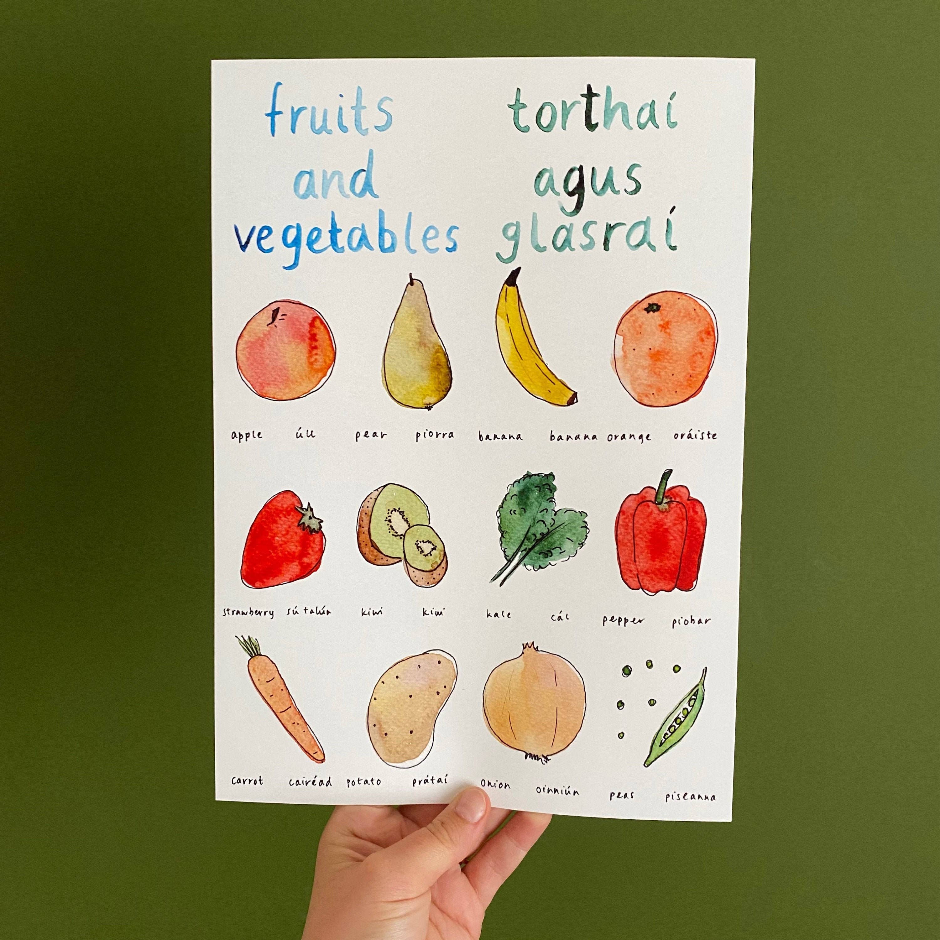 Hannah Lloyd Art - Wholesale Art Print - Kids & Baby - A4 Irish print – Fruits & Vegetables – Torthaí agus Glasraí0
