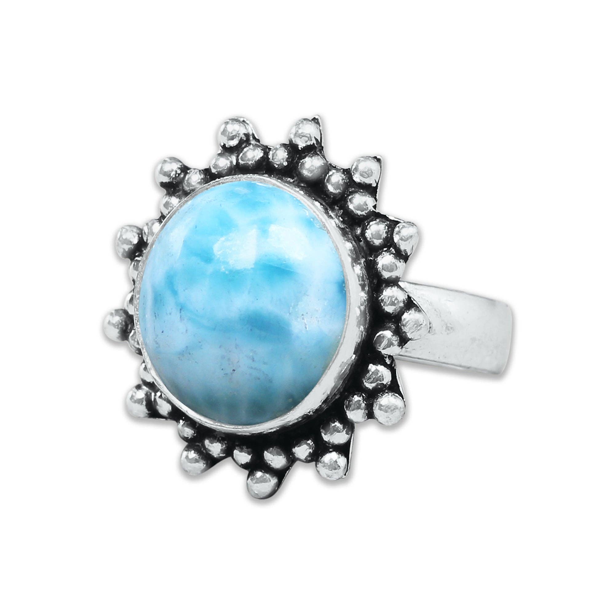 Handmade Jewels - Wholesale Cocktail/Statement Ring - Handmade Silver-Plated Larimar Rings – Minimalist Ocean-Inspired Jewelry (Natural Larimar)4