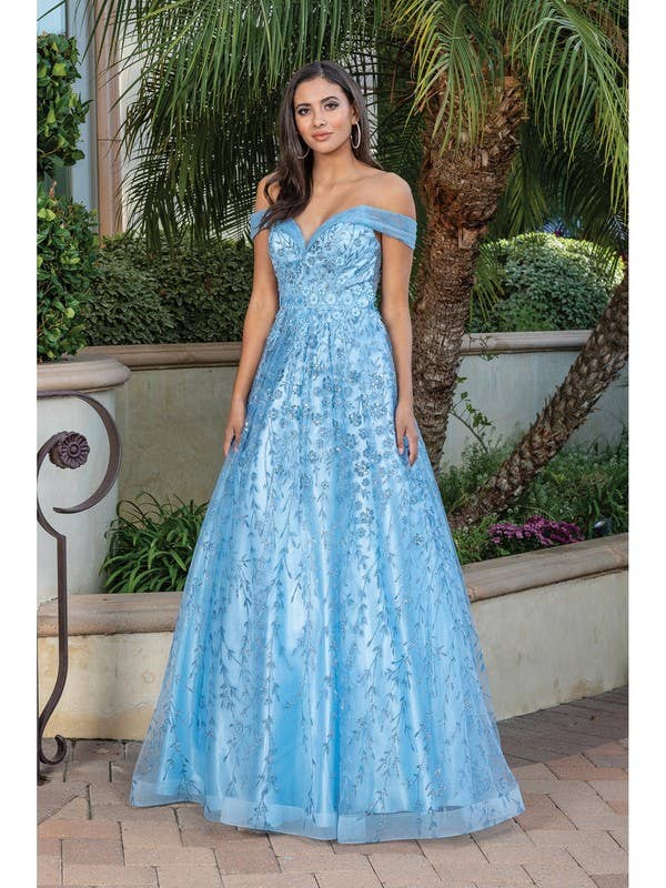 Robe de bal à épaules dénudées avec motif floral pour la vente par Dancing Queen Dress